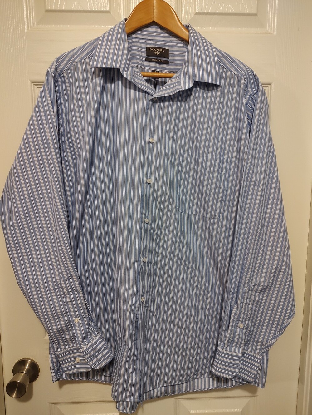 Dockers Light Blue and White Striped Dress Shirt